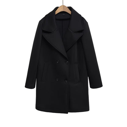 Loose double breasted detachable hooded coat for women