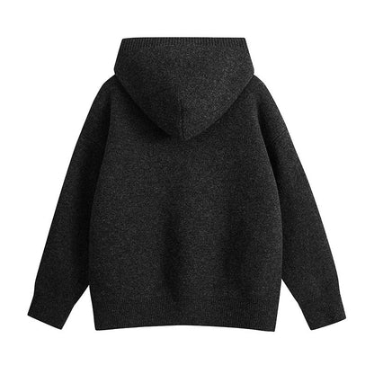 Preppy Style Solid Color Double-Zip Hooded Cardigan Sweater Coat